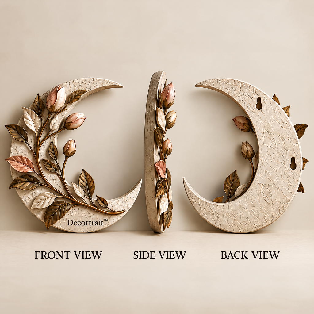 Decortrait™ Crescent Garden – Botanical Crescent Moon Wall Sculpture
