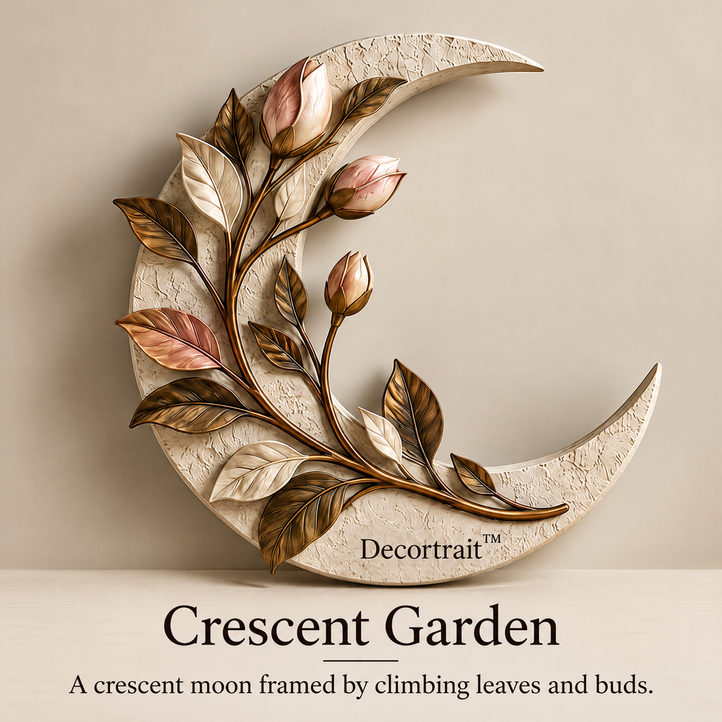 Decortrait™ Crescent Garden – Botanical Crescent Moon Wall Sculpture