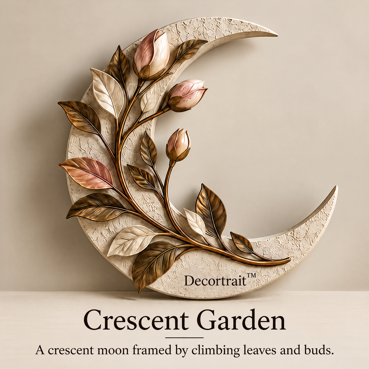 Decortrait™ Crescent Garden – Botanical Crescent Moon Wall Sculpture