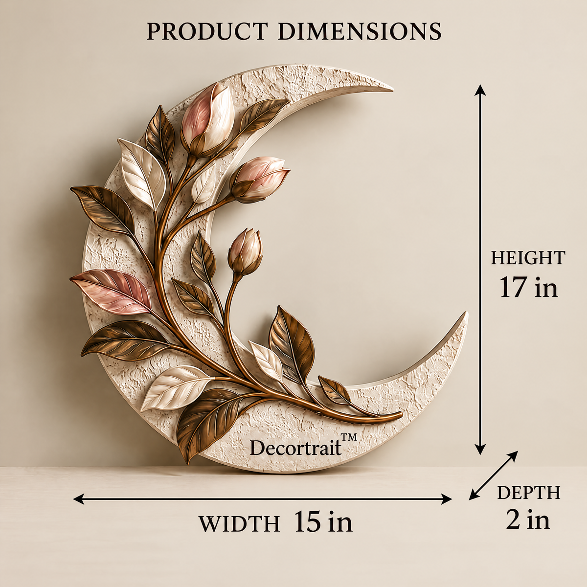 Decortrait™ Crescent Garden – Botanical Crescent Moon Wall Sculpture